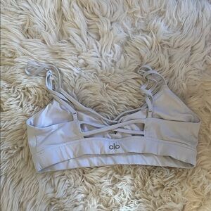 ALO Yoga Women's off white/ Soft Gray Strappy Sports Bra